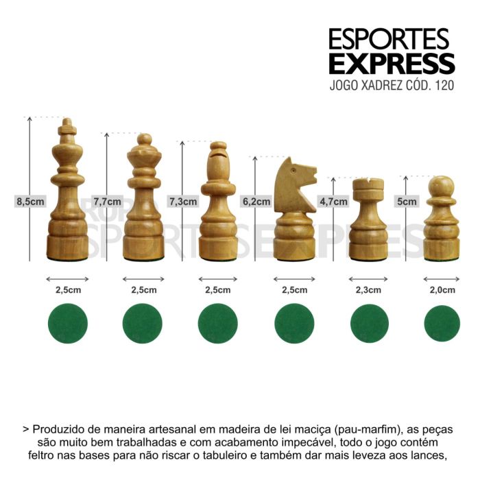 Esportes Express | Peças de Xadrez em Madeira Chumbada Rei 8cm